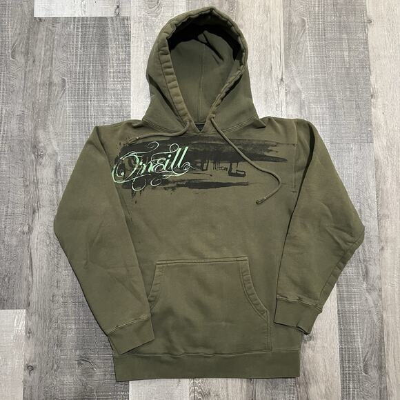 Vintage O'Neill Y2K Surf Hoodie Green Pull Over Script Spell Out Size Small - Picture 1 of 5